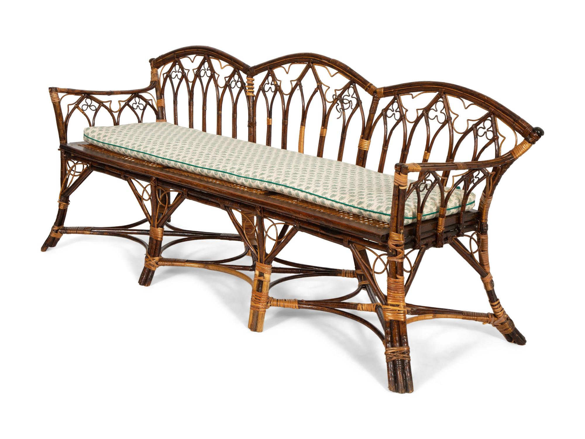 A Gothic Design Rattan Settee and Pair of Armchairs