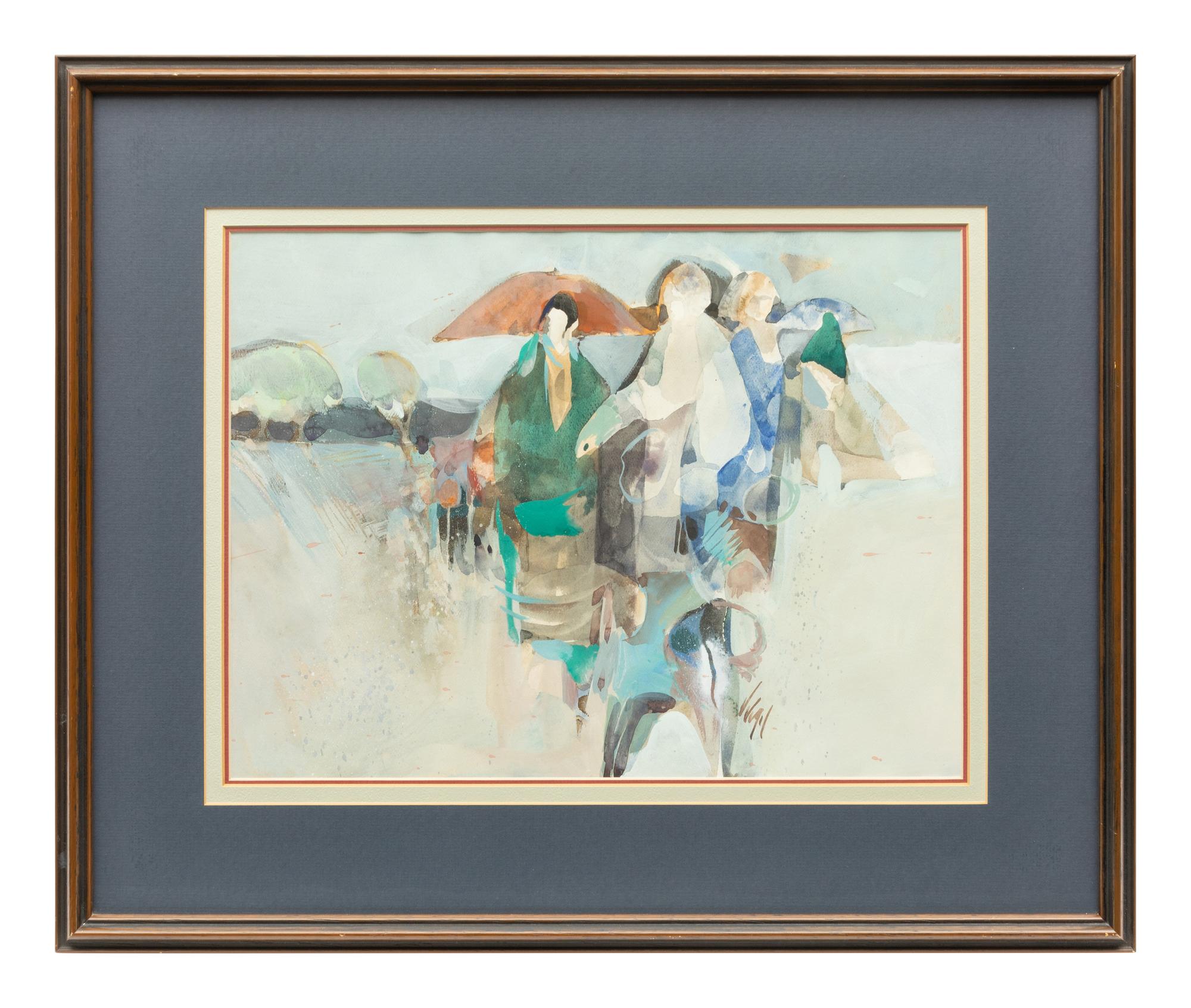 Riders in With Umbrellas