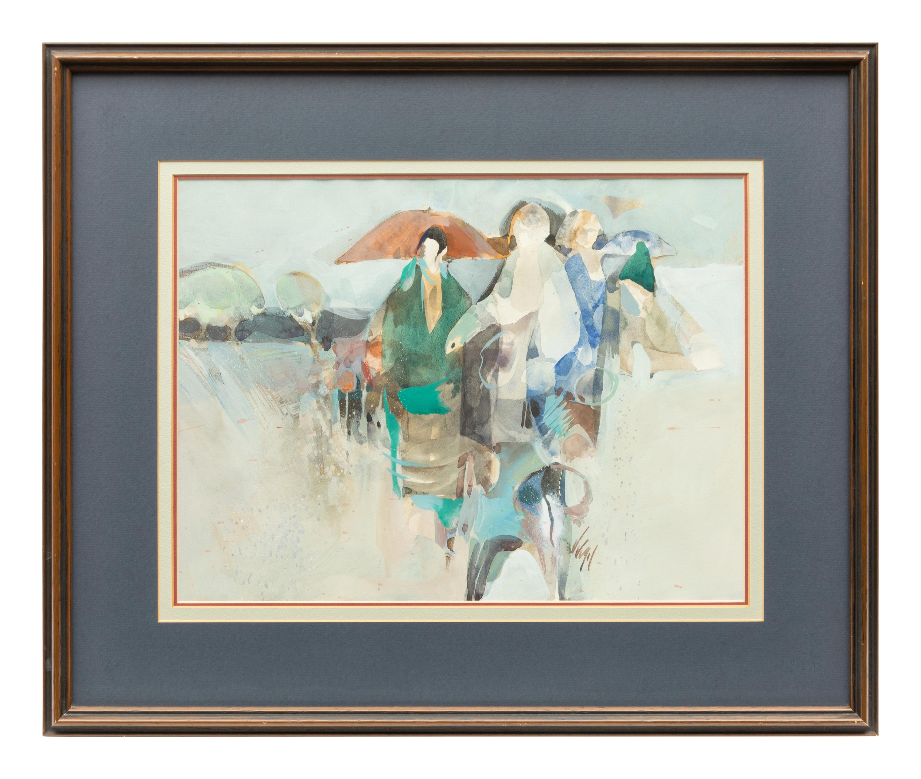 Riders in With Umbrellas