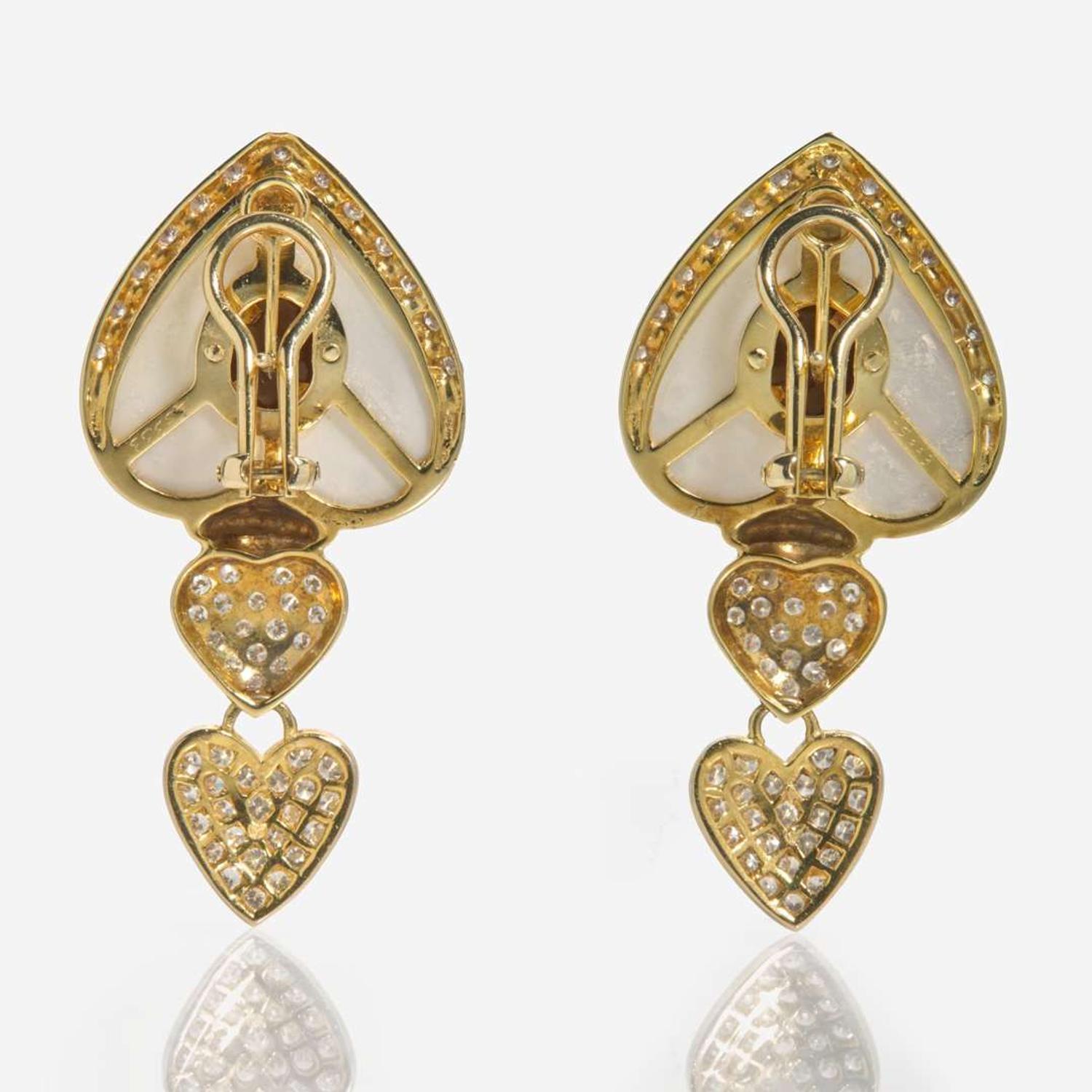 A Pair of Mother of Pearl, Diamond, and Citrine Earrings