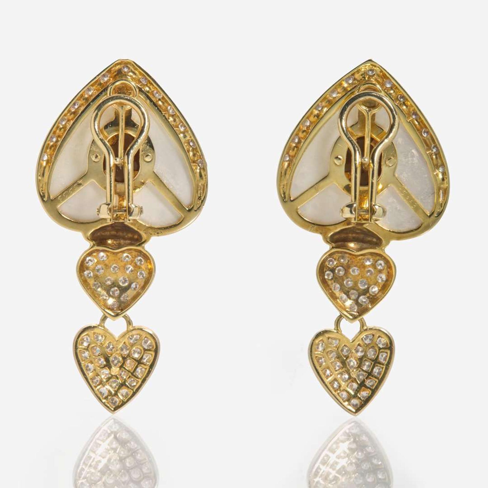 A Pair of Mother of Pearl, Diamond, and Citrine Earrings