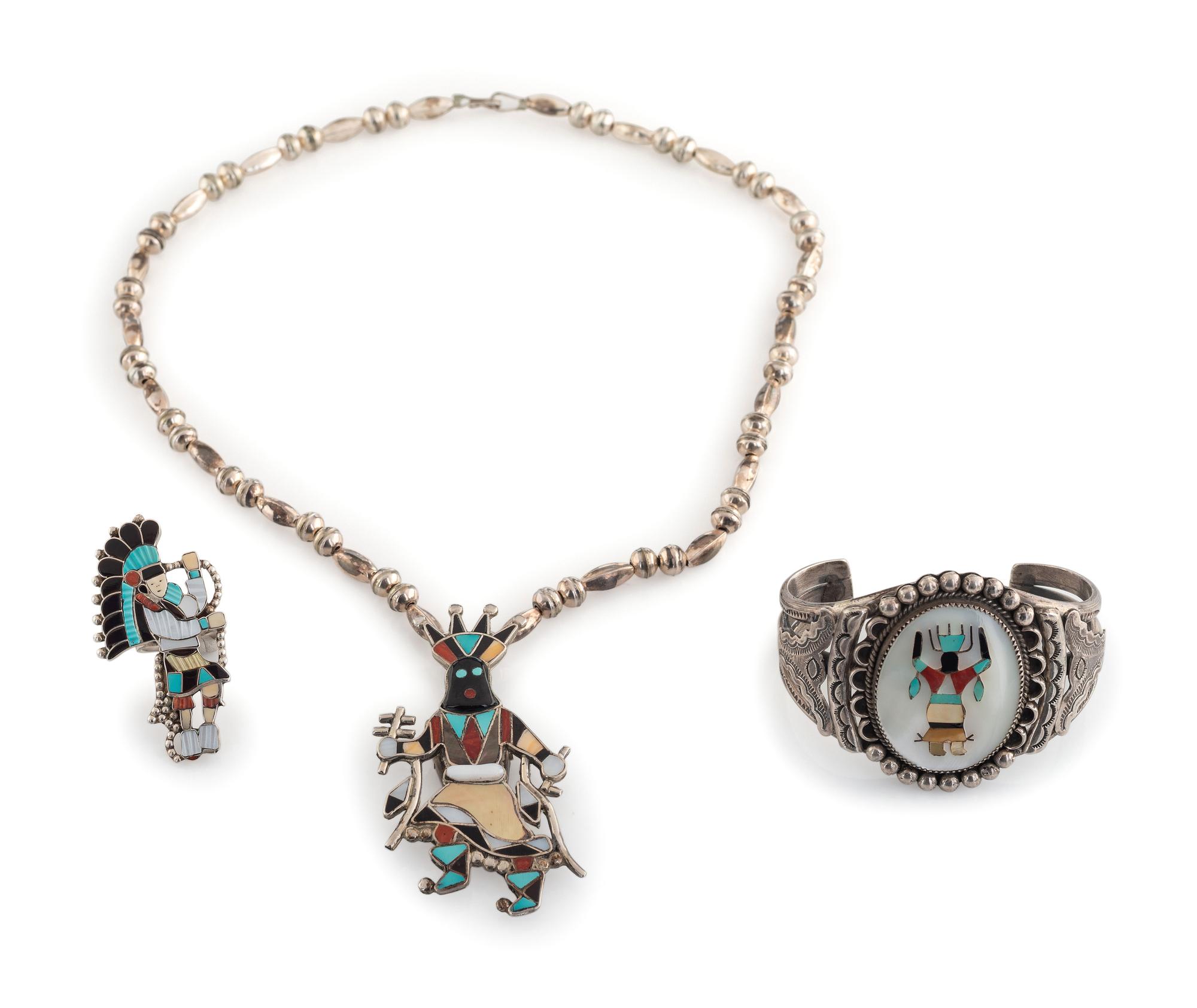 Zuni Mosaic and Channel Inlay Dancer Jewelry