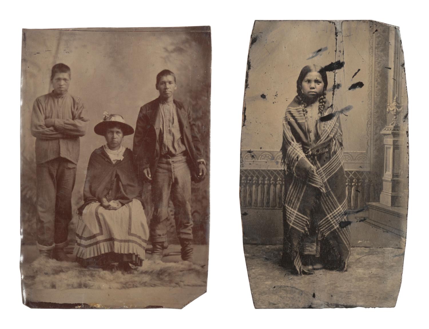 [NATIVE AMERICANS]. 3 tintypes of Native American subjects, incl. a young girl wrapped in a blanket.