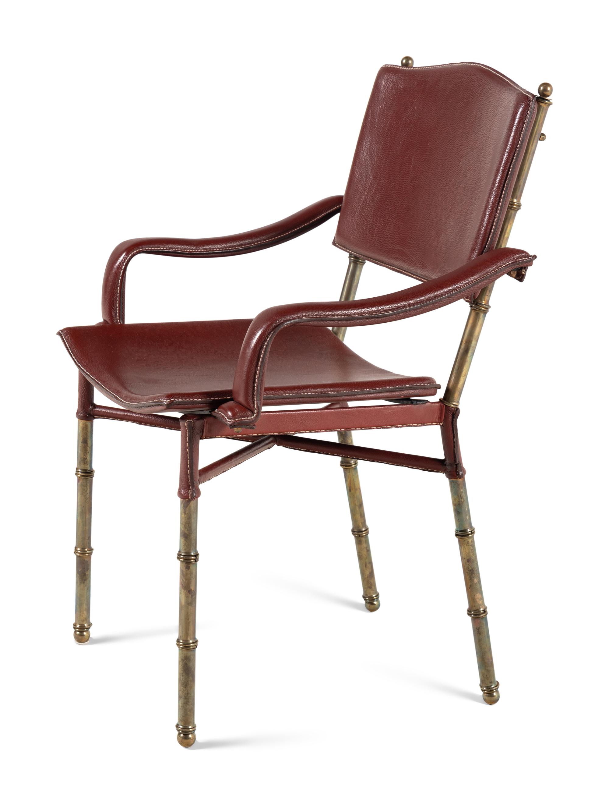 Saddle Stitched Leather Armchair, c. 1950 France