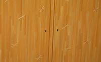 A Linear Straw Marquetry Etoile Sideboard with Star Inlay Designed by Rémi Tessier after Jean Royère