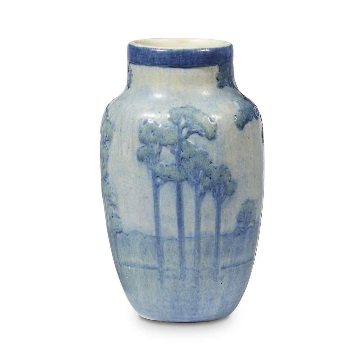 Sadie Irvine for Newcomb College Pottery scenic landscape vase, new orleans, louisiana, 1917