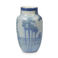Sadie Irvine for Newcomb College Pottery scenic landscape vase, new orleans, louisiana, 1917