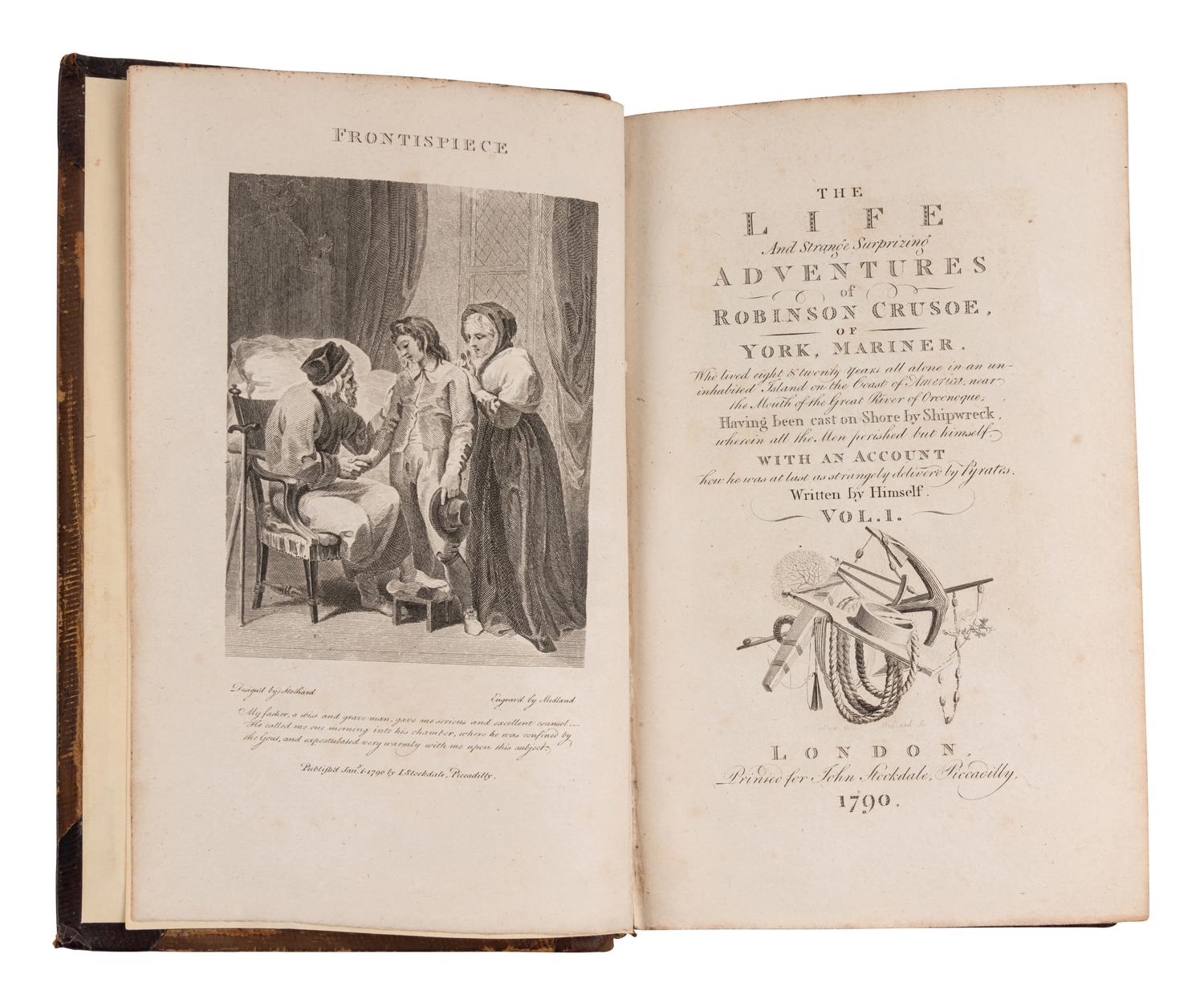 DEFOE, Daniel (1660–1731). The Life and Strange Surprizing Adventures of Robinson Crusoe . Thomas STOTHARD, illustrator. London: printed for John Stockdale, 1790.