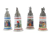 A Group of Regimental Porcelain Lithophane Beer Steins