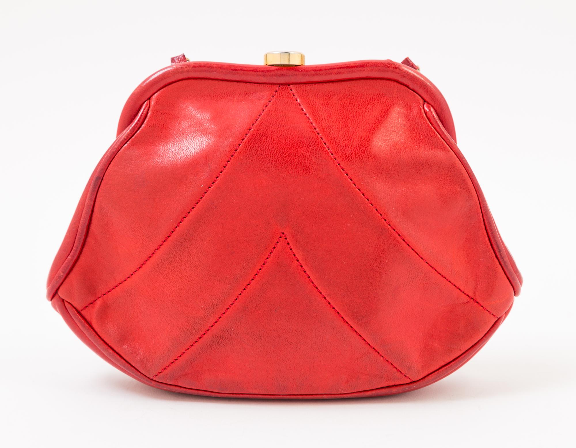 A Chanel Red Lambskin Vintage Chevron Handbag, 8" x 6" x 2".