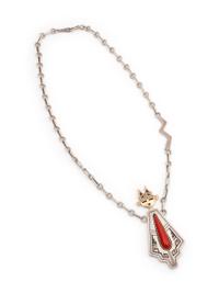 14k Gold and Sterling Silver Necklace, with Coral Katsina Pendant Lot is located and will ship from Denver, Colorado.