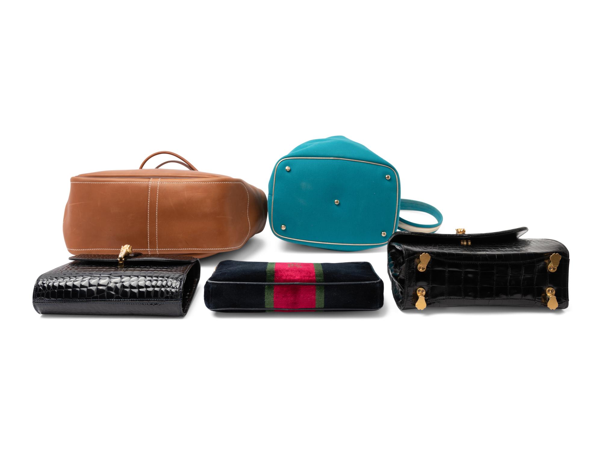 Five Designer Handbags: One Roberta di Camerino, One YSL, One Hermes, and Two Unlabeled Exotic Skin Bags