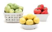 Three Italian Hand-Painted Ceramic Baskets of Fruits and Vegetables Height of largest 7 1/2 inches. — 20TH CENTURY