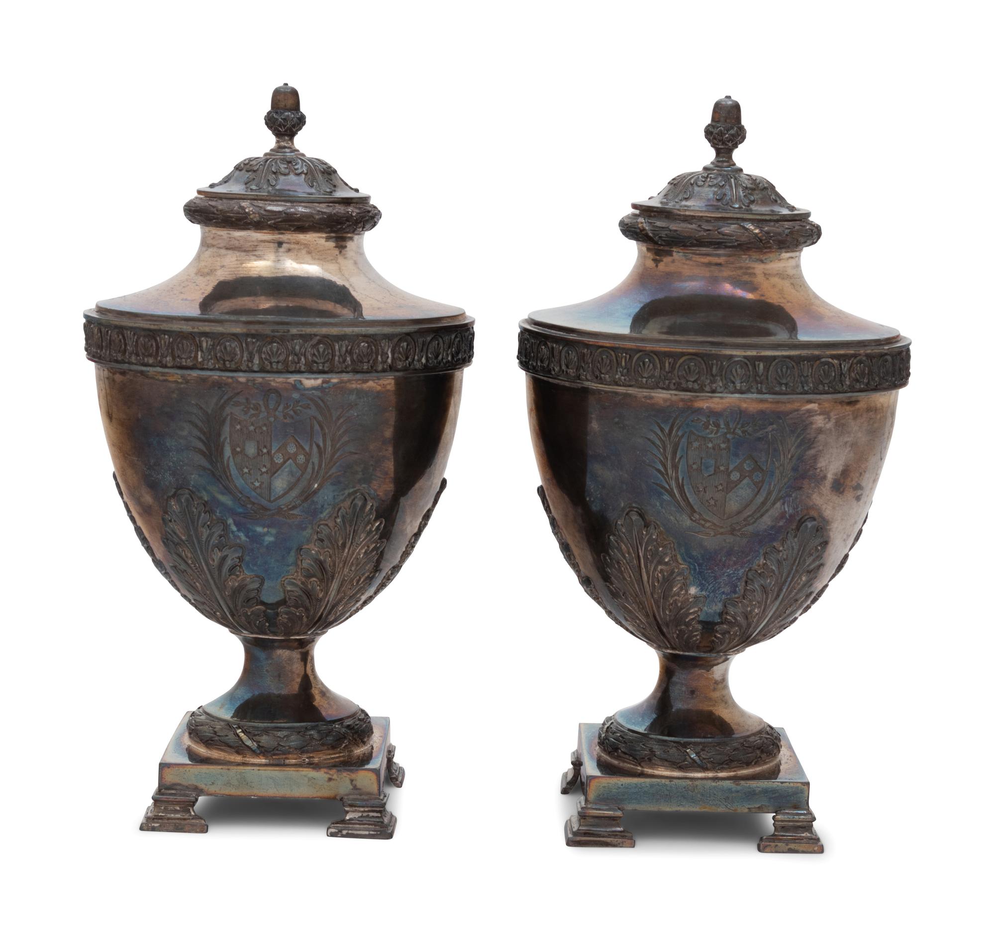 A Pair of George III Silver Covered Urns