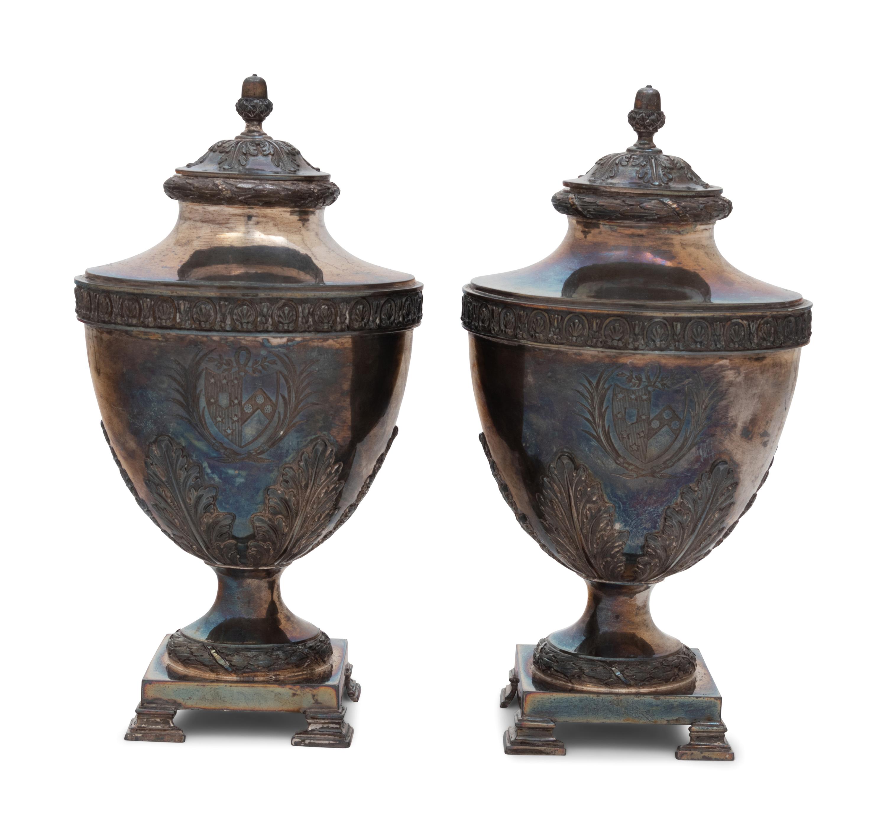 A Pair of George III Silver Covered Urns