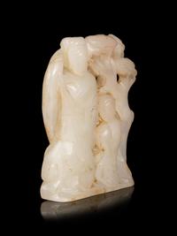 A Carved White Jade Figural Group