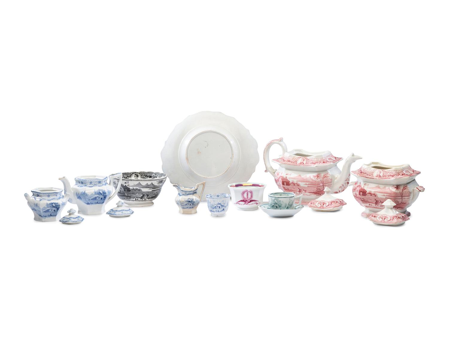 Eleven Pieces of Staffordshire Transfer-Print William Henry Harrison Table Articles