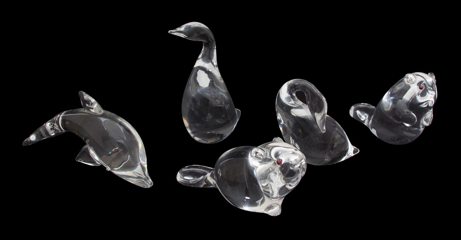 Five Steuben Glass Animal Figures Height of tallest 5 1/2 inches. — 20TH CENTURY