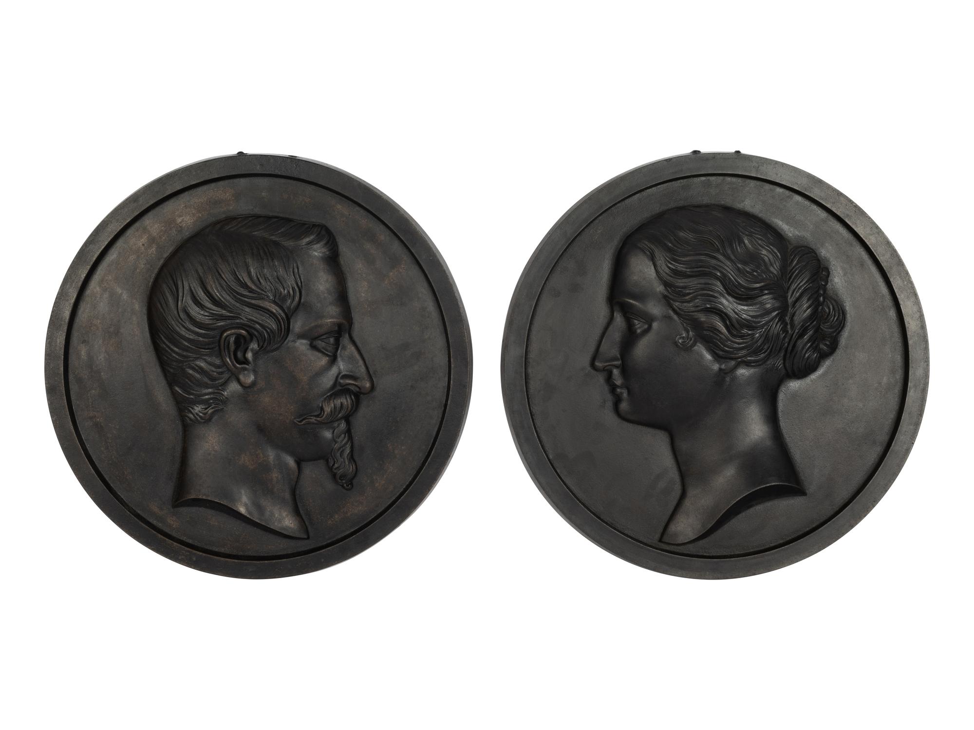 A Pair of Patinated Iron Portrait Plaques of Napoleon III and His Wife Eugenie