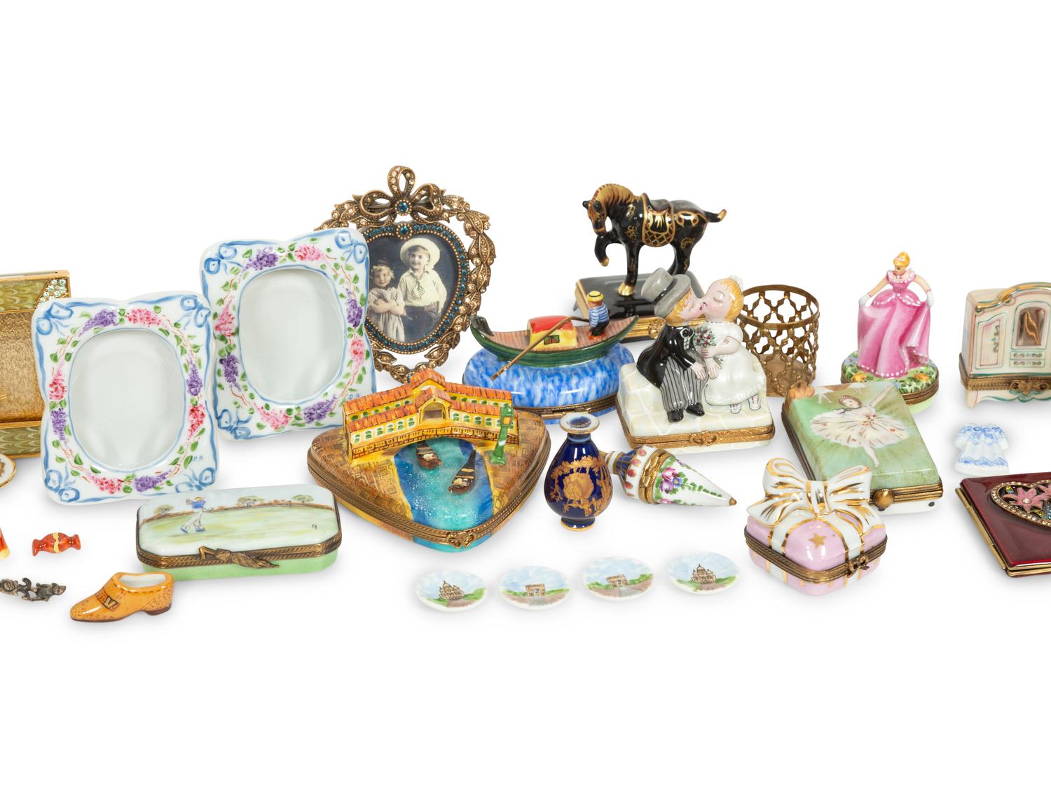 A Collection of Limoges Painted Porcelain Miniature Boxes