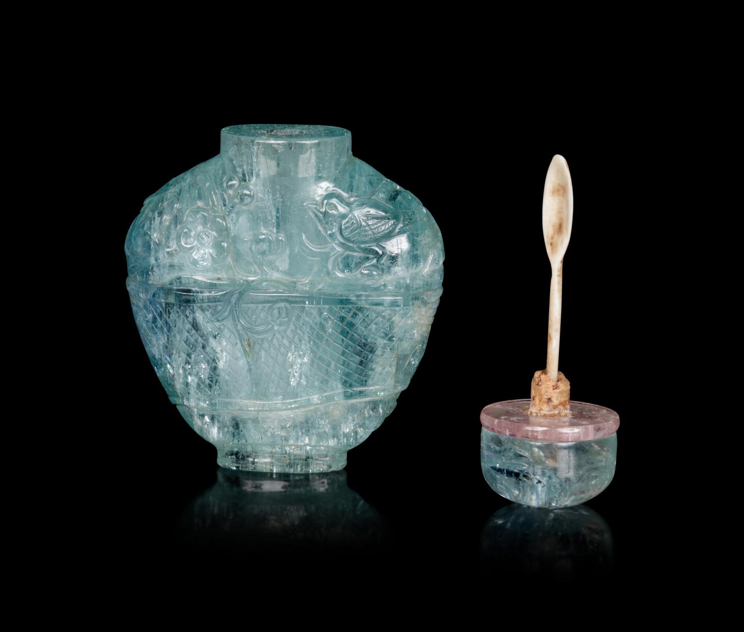 A Small Carved Aquamarine Snuff Bottle
