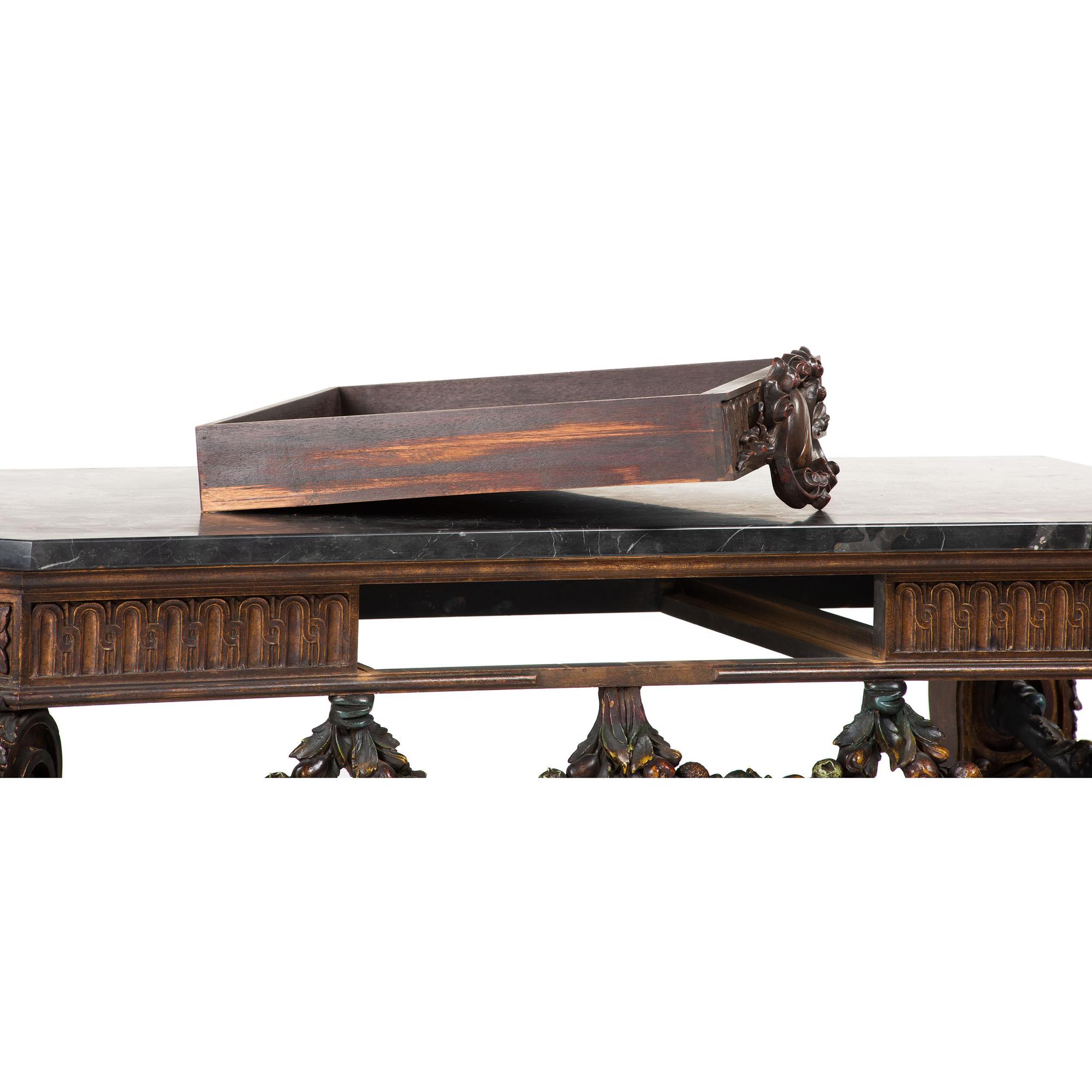 An Italian Carved and Painted Marble-Top Pier Table and Pier Mirror