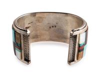 Sterling Silver Cuff Bracelet, with Mosaic Inlay Pueblo Scene
