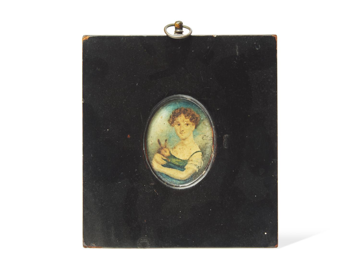 Attributed to John Downman (English, 1750-1824), Portrait Miniature of a Young Girl with Pet Rabbit, Circa 1770s