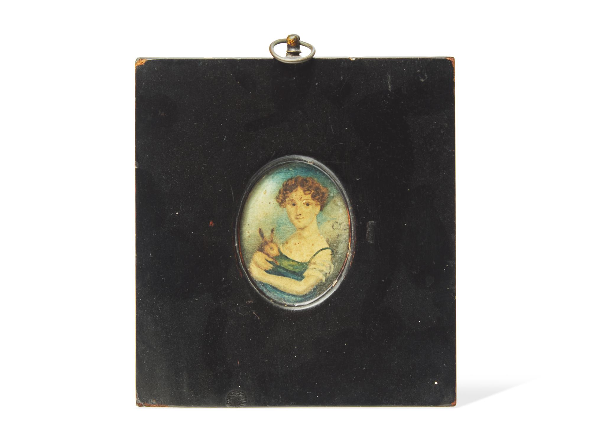Attributed to John Downman (English, 1750-1824), Portrait Miniature of a Young Girl with Pet Rabbit, Circa 1770s