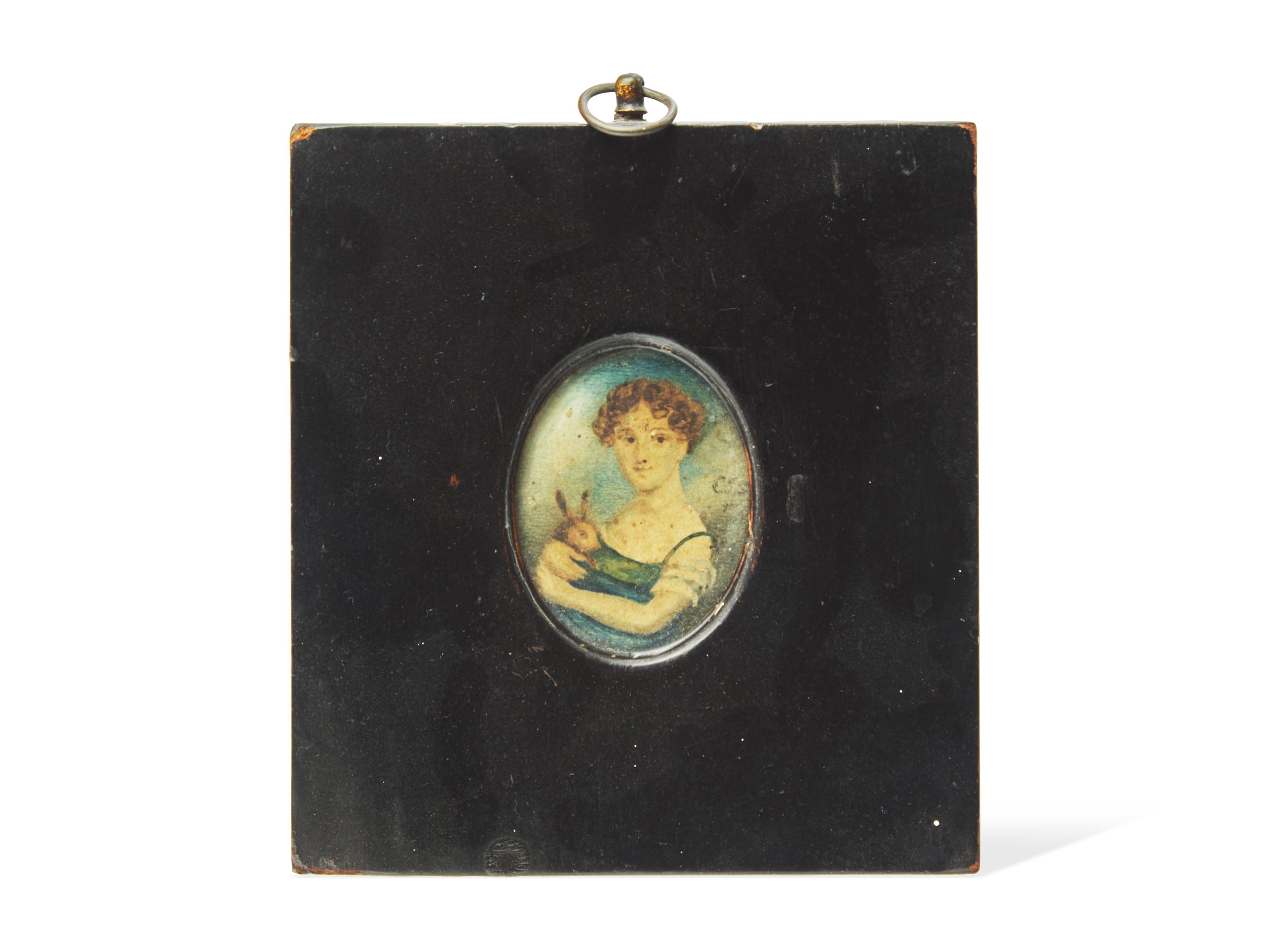 Attributed to John Downman (English, 1750-1824), Portrait Miniature of a Young Girl with Pet Rabbit, Circa 1770s