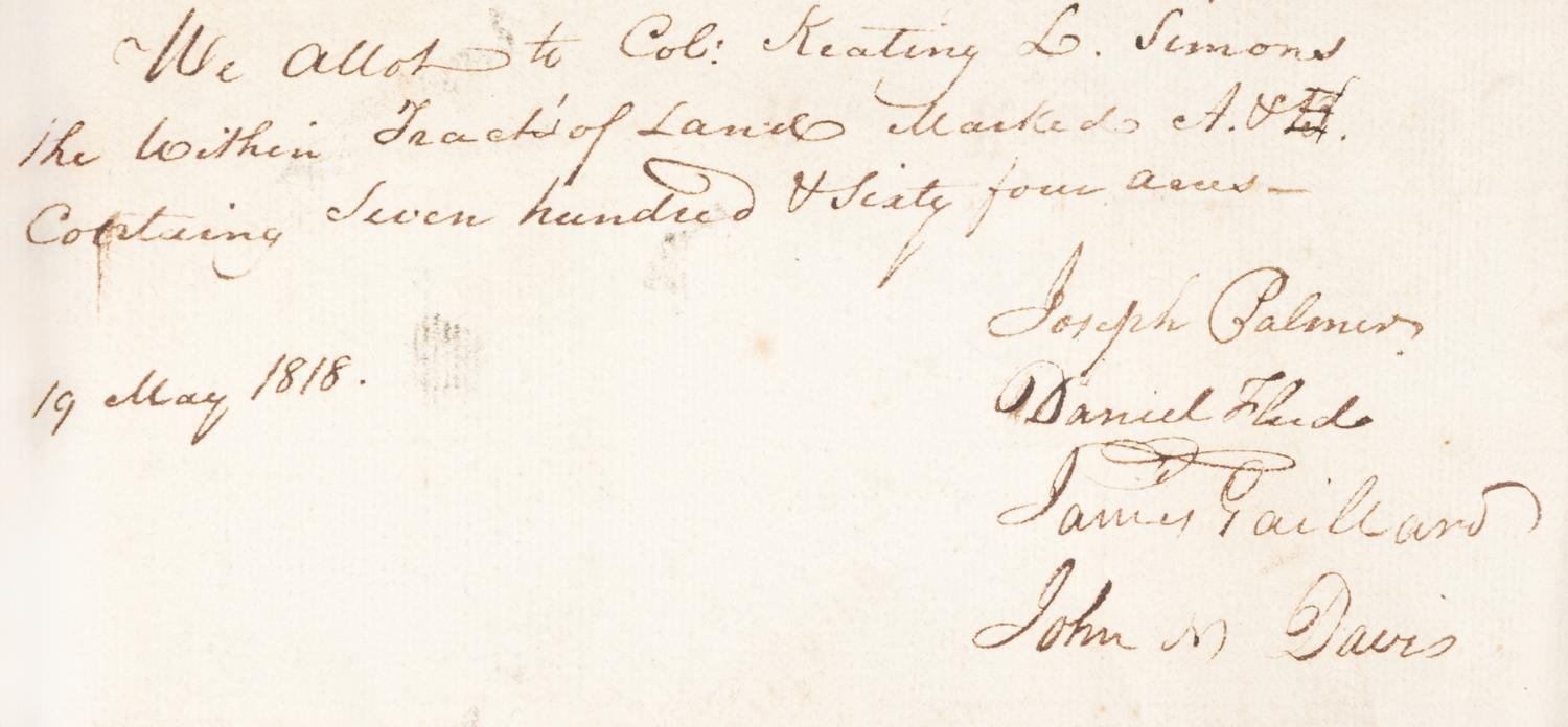 (REVOLUTIONARY WAR) MARION, GENERAL FRANCIS. Folio MS page showing 3 land grants, 1758, SC, land purchased from estate of the Swamp Fox