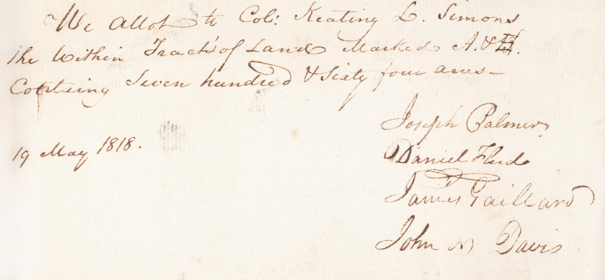 (REVOLUTIONARY WAR) MARION, GENERAL FRANCIS. Folio MS page showing 3 land grants, 1758, SC, land purchased from estate of the Swamp Fox