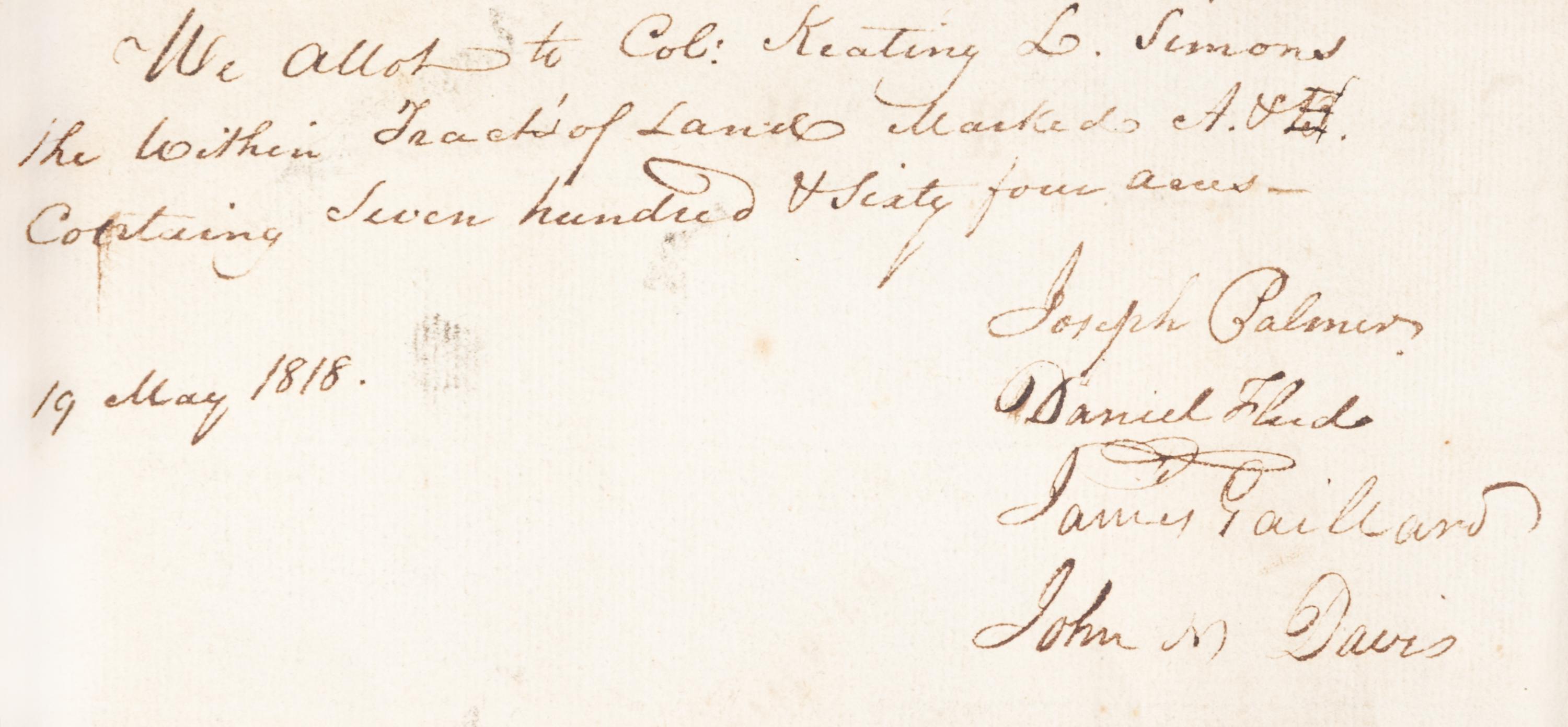 (REVOLUTIONARY WAR) MARION, GENERAL FRANCIS. Folio MS page showing 3 land grants, 1758, SC, land purchased from estate of the Swamp Fox