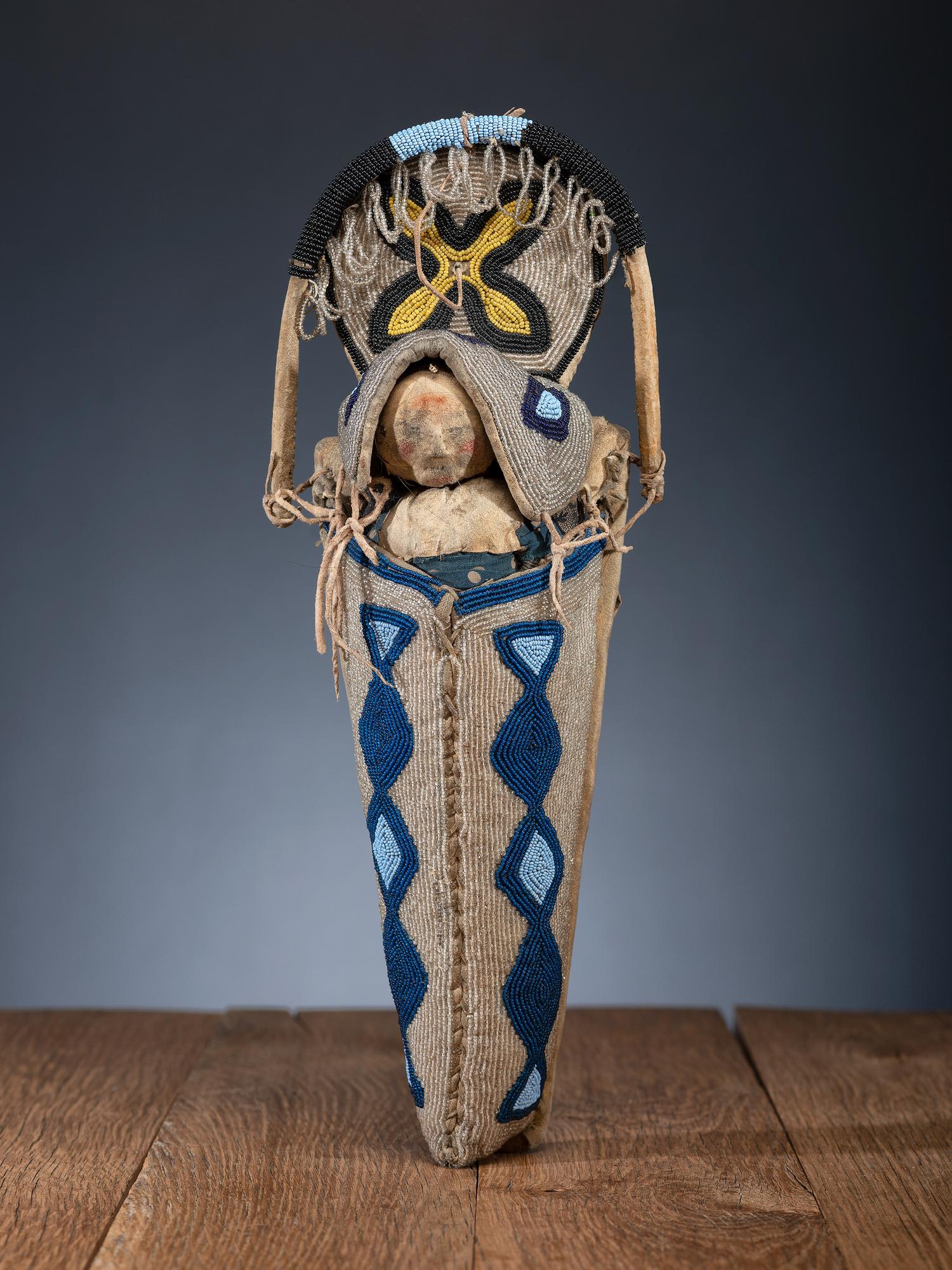 Umatilla Beaded Toy Cradle, with Doll