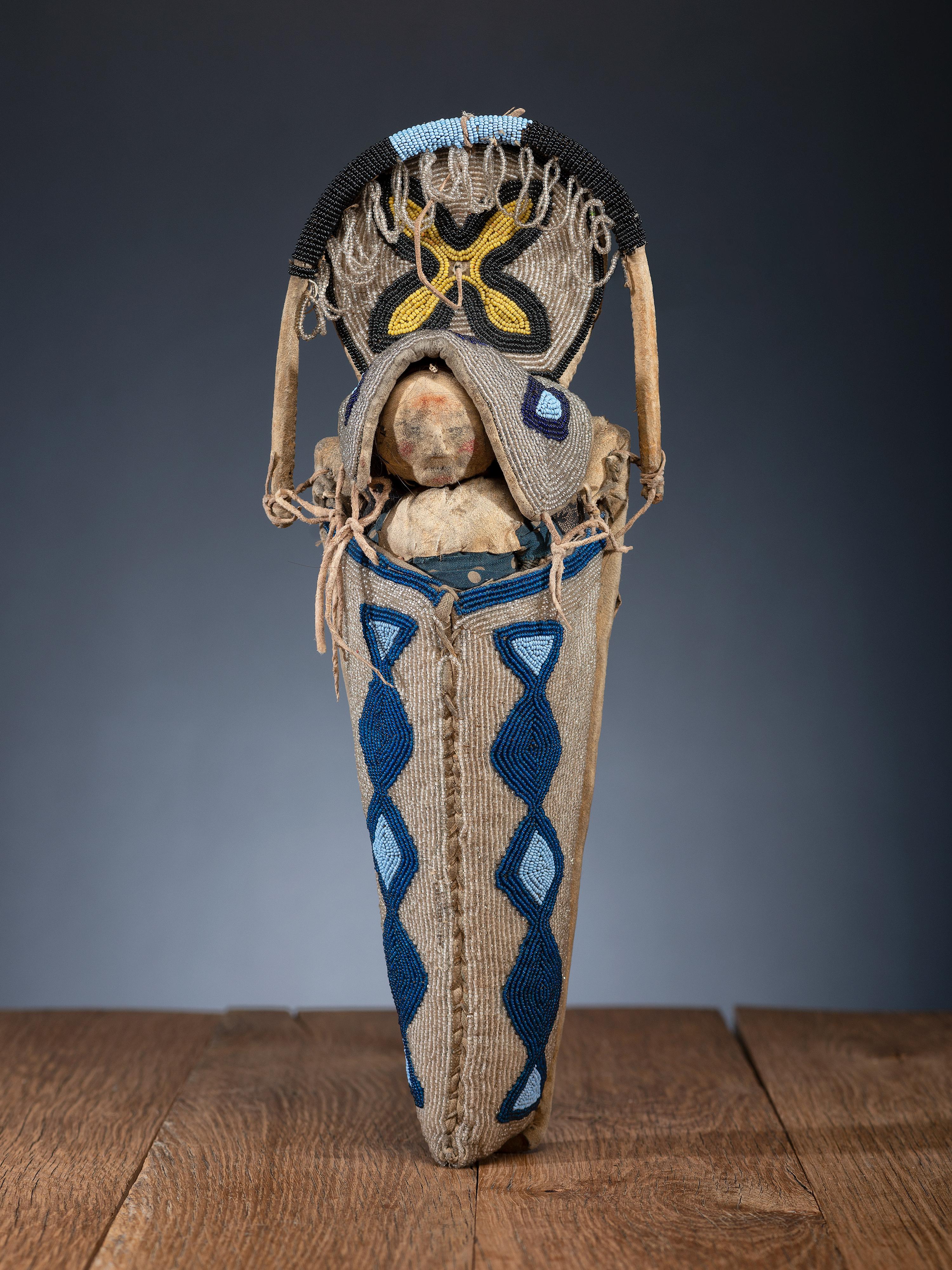 Umatilla Beaded Toy Cradle, with Doll
