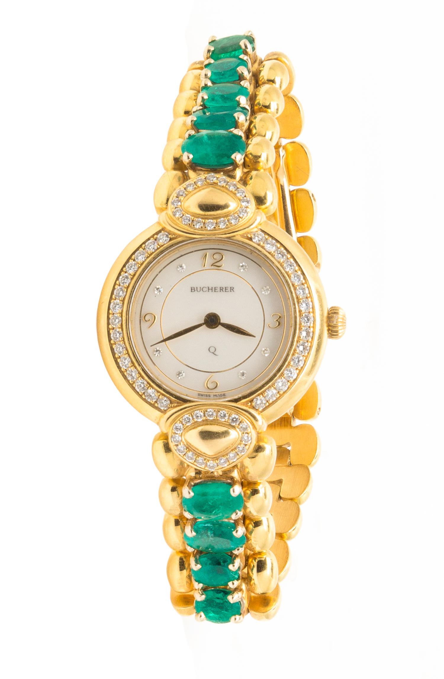 An 18 Karat Yellow Gold, Diamond and Emerald "Paradiso" Wristwatch, Bucherer, 40.50 dwts.