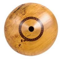 James Edward Barnes, WOOLWINE, VA, wood turned vessel, with an intentional break and inlaid geometric design repair