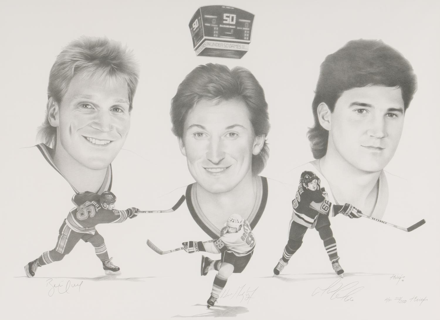 A Large Group of Hockey Hall of Fame Signed Artworks Including Wayne Gretzky and Mario Lemieux