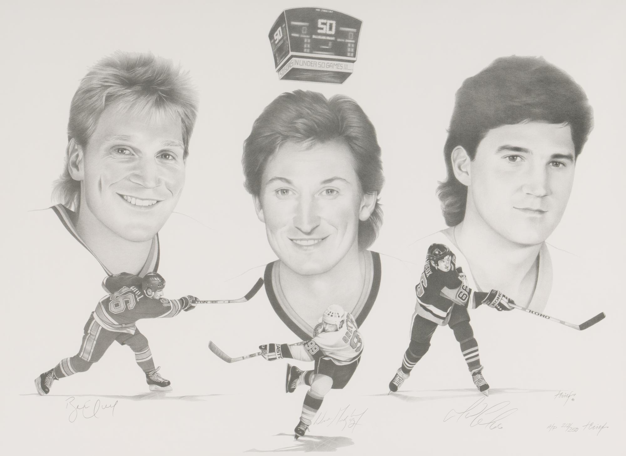 A Large Group of Hockey Hall of Fame Signed Artworks Including Wayne Gretzky and Mario Lemieux