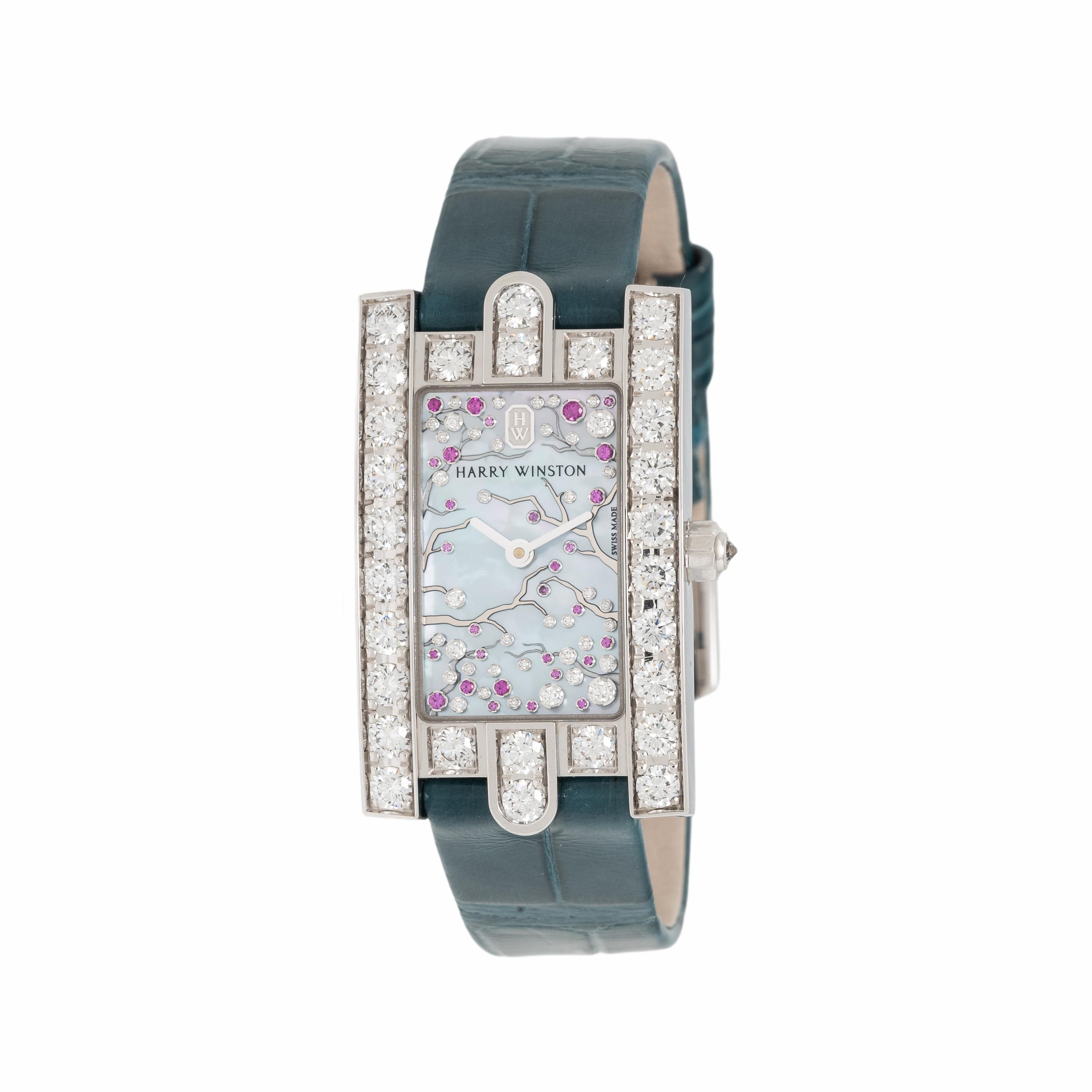 Harry Winston, 18K White Gold and Diamond 'Avenue Classic Cherry Blossom' Watch
