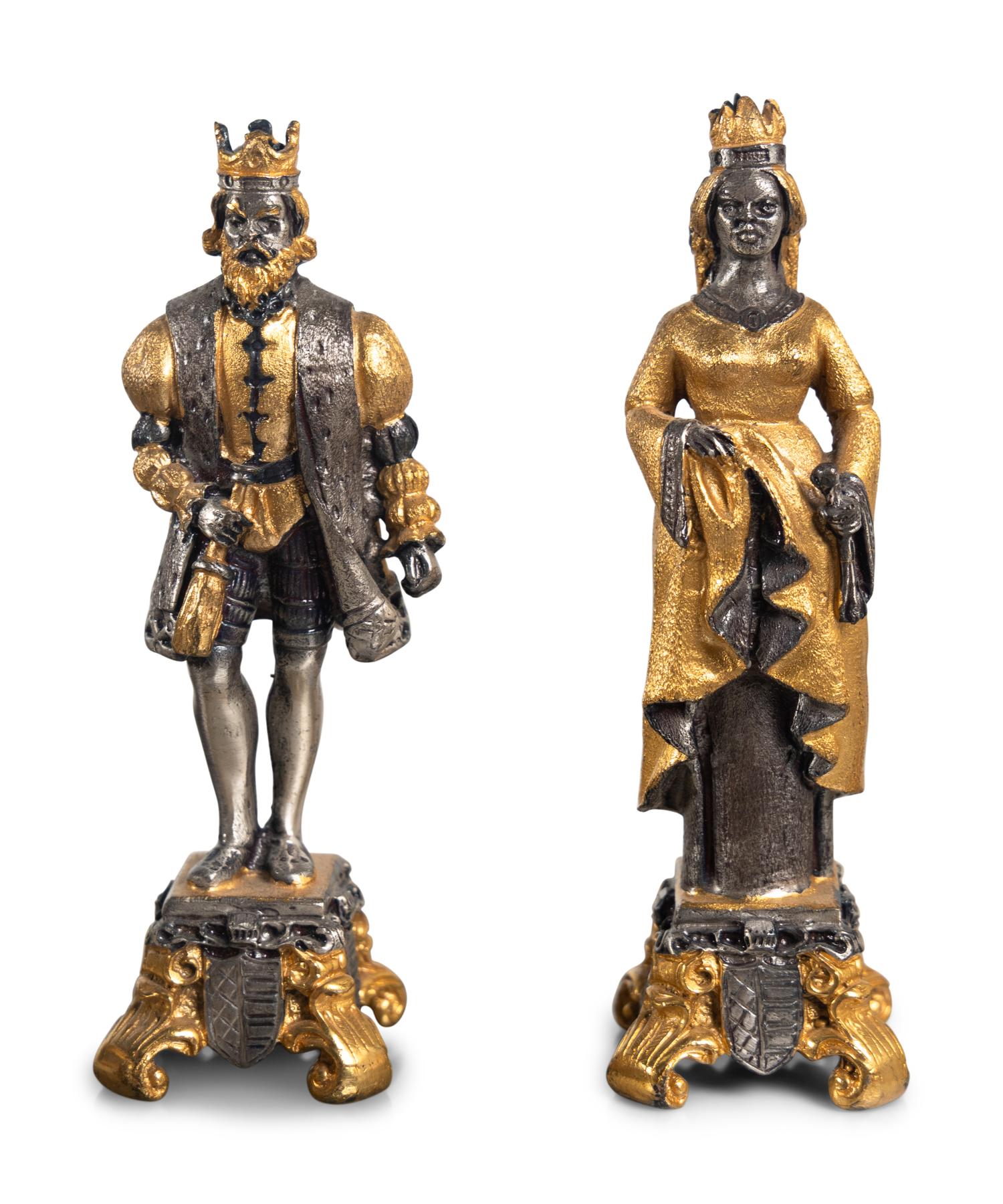 A Piero Benzoni Gilt Bronze, Silver-Plate and Onyx Chess Set