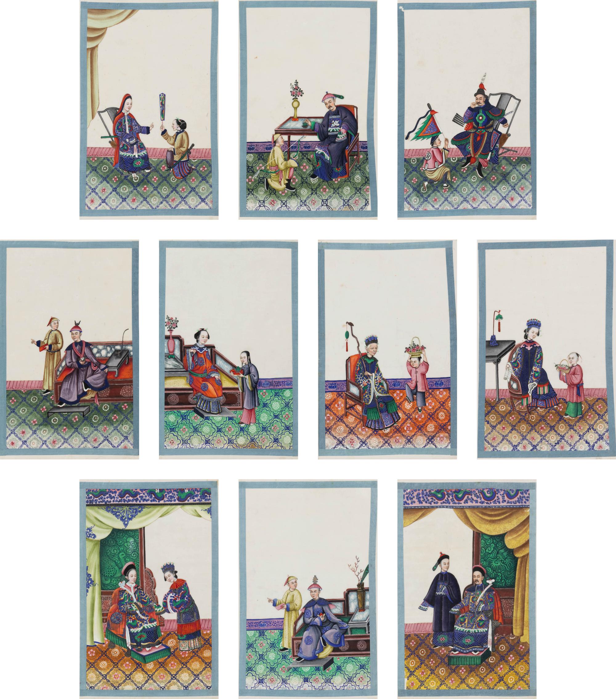 A Set of Ten Framed Chinese Export Pith Paintings