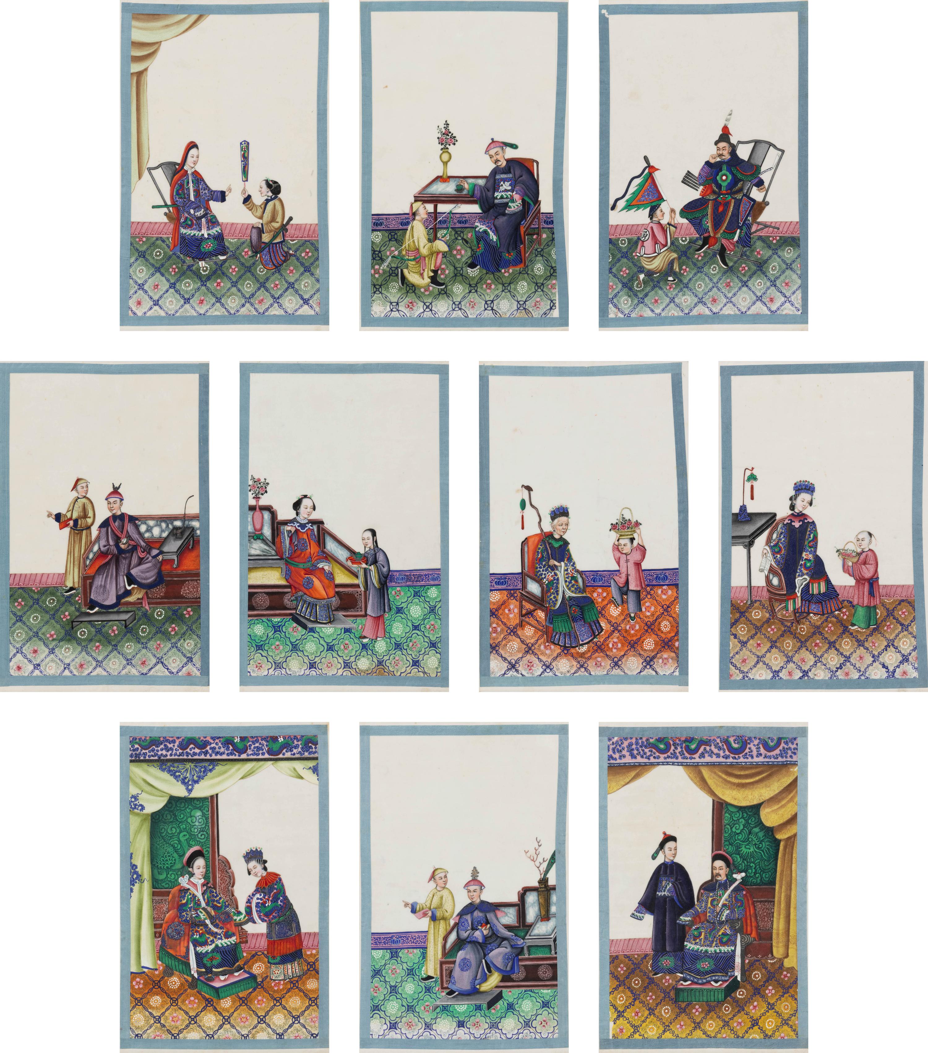 A Set of Ten Framed Chinese Export Pith Paintings