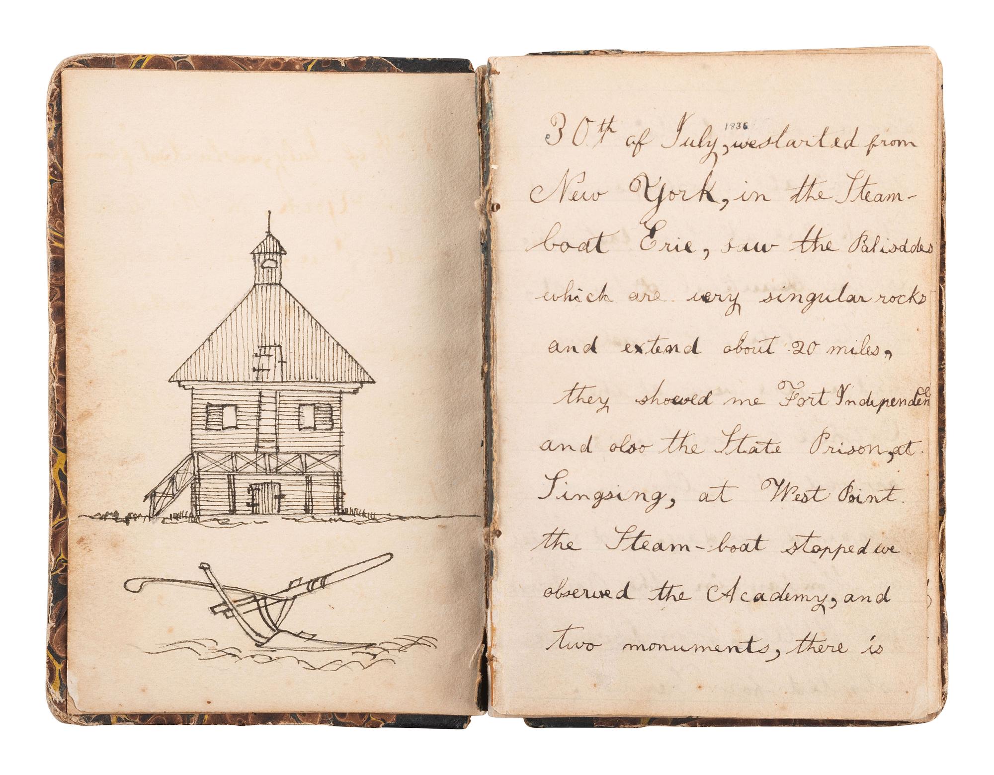 [MANUSCRIPTS]. Diary of 2 trips across upstate New York into Canada, 1830s-40s, with illustrations.