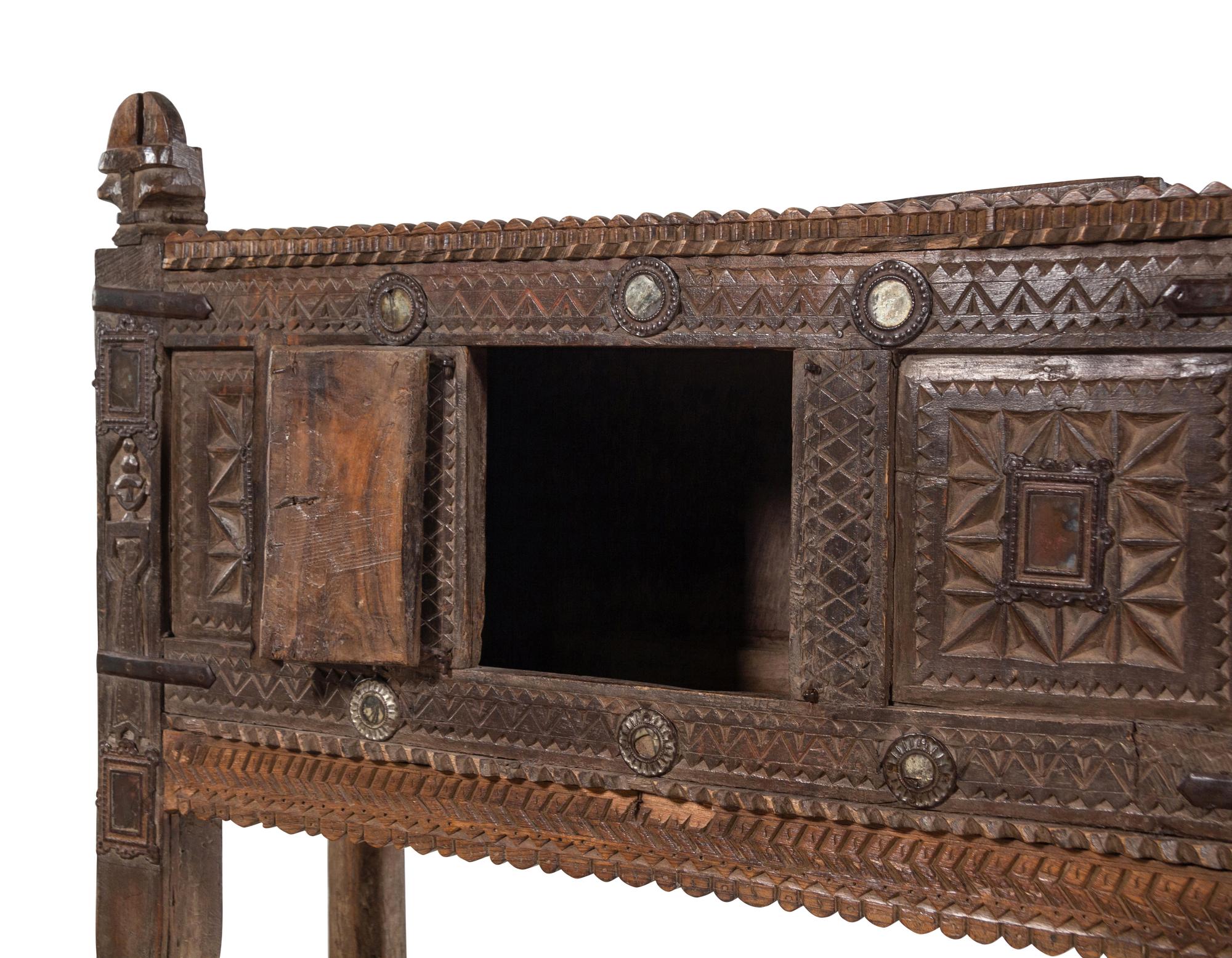 An Indian Carved Wood Console Cabinet