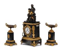 A Napoleon III Gilt Bronze and Slate Clock Garniture