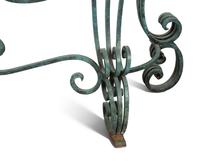 A Painted and Parcel Gilt Wrought Iron Glass-Top Console Table