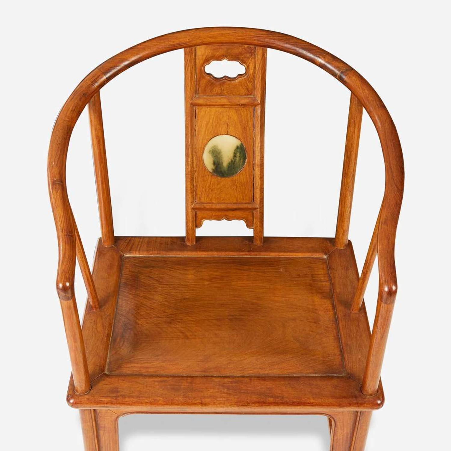 A pair of Chinese marble-inset hardwood continuous back armchairs 硬木嵌大理石圈椅一对