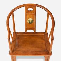 A pair of Chinese marble-inset hardwood continuous back armchairs 硬木嵌大理石圈椅一对