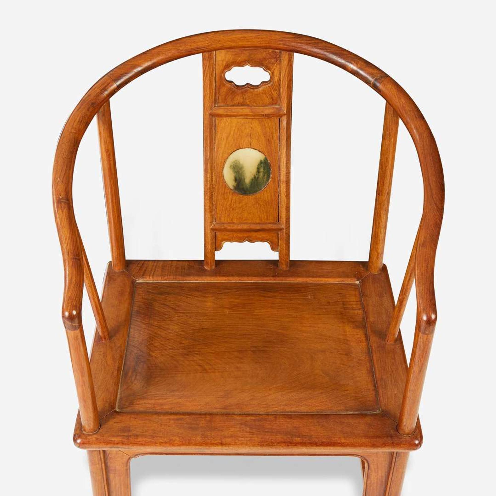 A pair of Chinese marble-inset hardwood continuous back armchairs 硬木嵌大理石圈椅一对